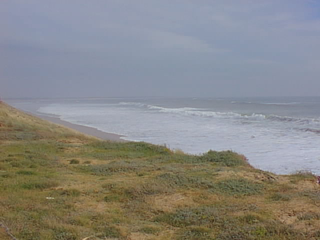 Malgrs la brume, on devine la plage qui se prolonge jusqu' la pointe du Grouin.