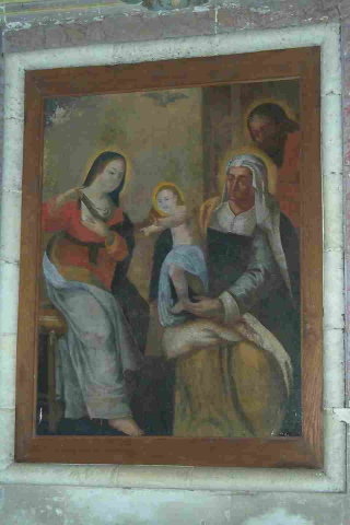 Sainte Anne tend l'enfant Jésus à la Vierge Marie qui va lui donner le sein